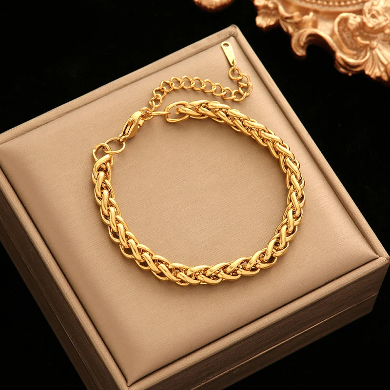 Bracelet torsadé en acier inoxydable 316l doré 18k
