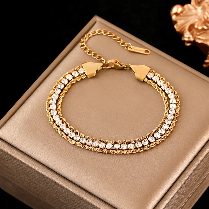 Bracelet torsadé en acier inoxydable 316l doré 18k